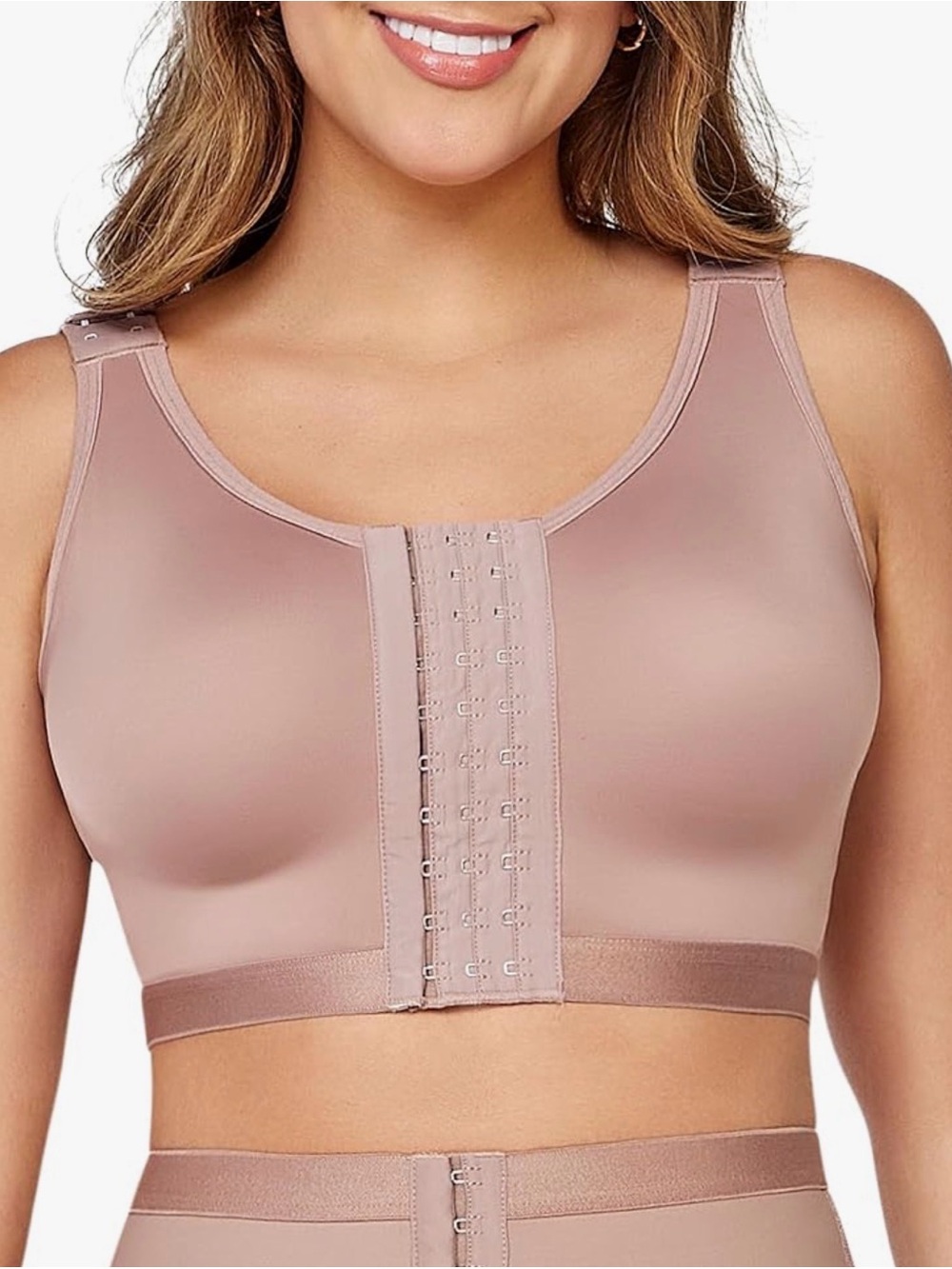 Post-Surgical Breast Reduction Front‑Closure Wireless Bra in Cocoa Size Large